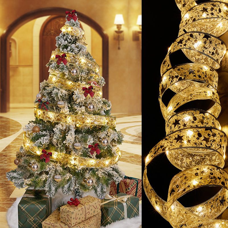String Lights Decorations Christmas Tree Accessories Decorative Pendants Hot Gold Double Ribbon