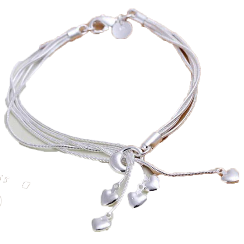 Wholesale-Fashion Charm 925 sterling Silver Muti Line Bracelets Chain Hearts Braclets For Women Jewelry Pulseras de Plata 925 H067