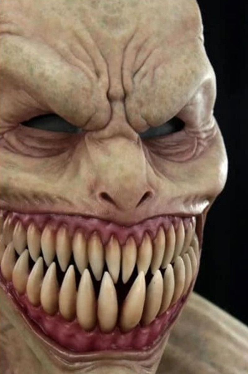 Horror Sharp Teeth Masks Big Mouth Teeth Chompers Cosplay Creepy Monster Latex Mask Halloween Monster Masque Scary Costume Props