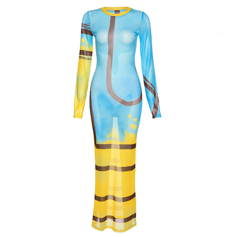 Basic Casual Dresses Fashion musim gugur pakaian wanita 2023 gaun pesta klub Hip ramping tembus pandang motif garis jaring seksi baru Vestidos 230904