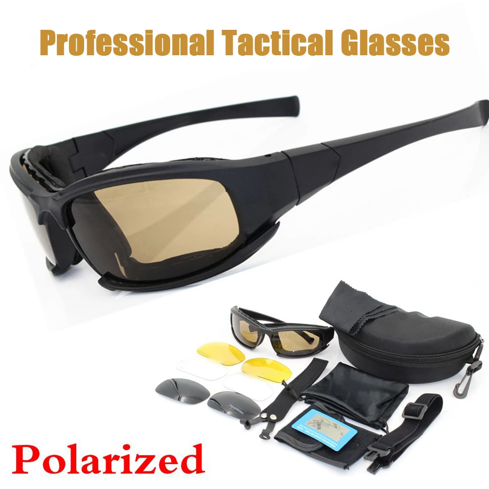 Tactical Sunglasses 4 Lens Tactical Goggles Outdoor Polarized Climbing Cycling Fishing Sports Glasses Windproof Dustproof Safety Protective Eyewear 23