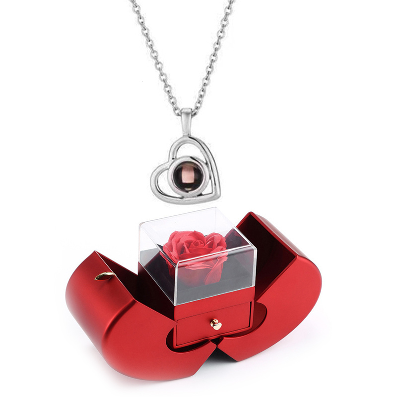 Jewelry Pouches Bags Kalung teks gambar proyeksi cinta kustom perak 925 baja tahan karat kotak hadiah Natal ornamen perhiasan Apple 230904