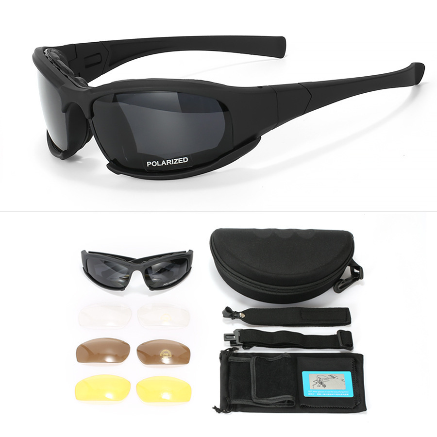 Tactical Sunglasses 4 Lens Tactical Goggles Outdoor Polarized Climbing Cycling Fishing Sports Glasses Windproof Dustproof Safety Protective Eyewear 23
