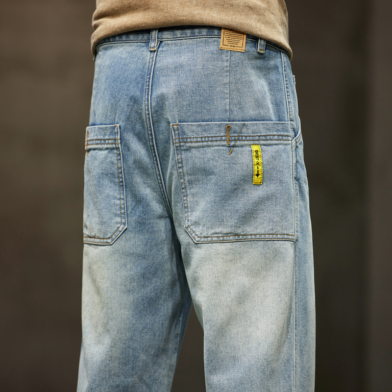 Men's Jeans Wide Leg Jeans Men Baggy Pants Summer Straight Cut Loose Retro Blue Denim Pants Streetwear Fashion Pockets Vintage Man Clothes 230904