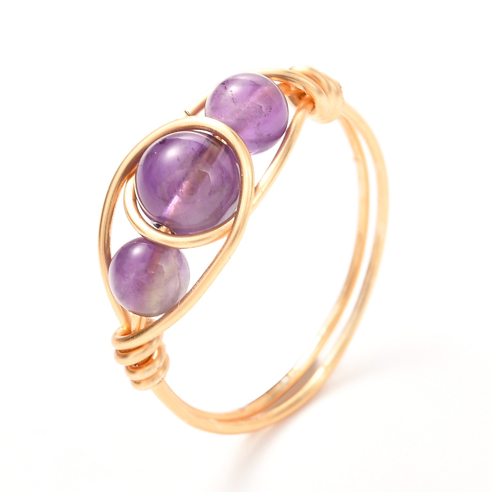 Wire Wrap Natural Stone Bead Rings Amethyst Aventurine Rose Quartz Ring for Women Jewelry