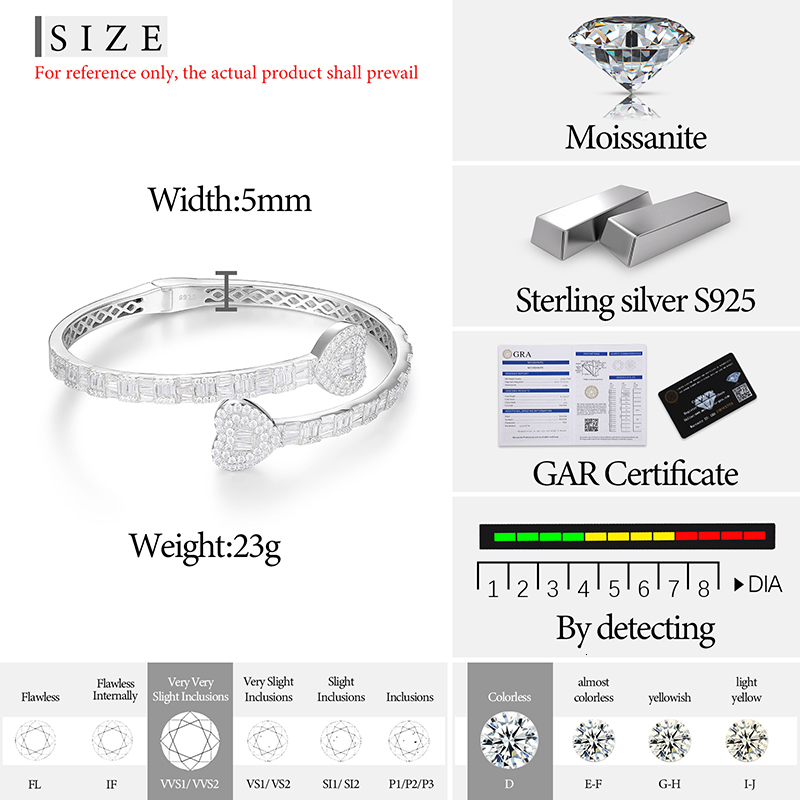 Bangle Gelang manset mewah hati sederhana 925 perak untuk wanita perhiasan Hip Hop 230904