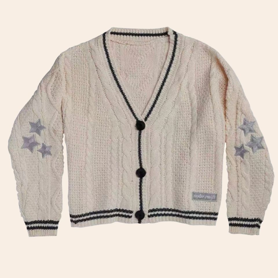 Women's Chunky Cable Knit Cardigan With Star Embroidered - Warm Autumn Winter Sweater Polyester, Regular Fit, Bohemian Style B3