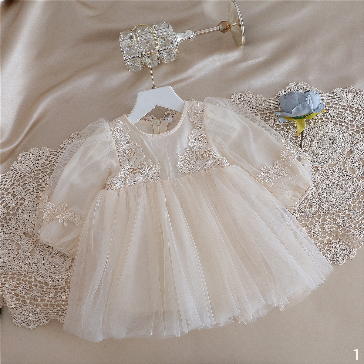 Kids Clothing Girl's Dresses Net Red Ins Toddler Mesh Lace Beige Cotton Loose Long Sleeves Baby Prevalent Luxe Dress Princess Dress