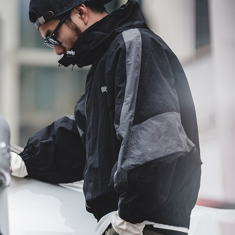 Men's Jackets American Vintage Windbreaker Jackets Men Patchwork Removable double Zpper Casual Jacket Spring Letter Short Bomber Jacket 230905