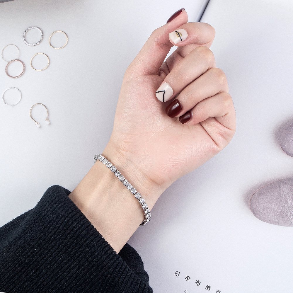 Bling Diamond Link Chain Charm Bracelet for Women Girls OL Classic Shining Crystal S925 Silver Elegant Bangle Bracelets Jewelry