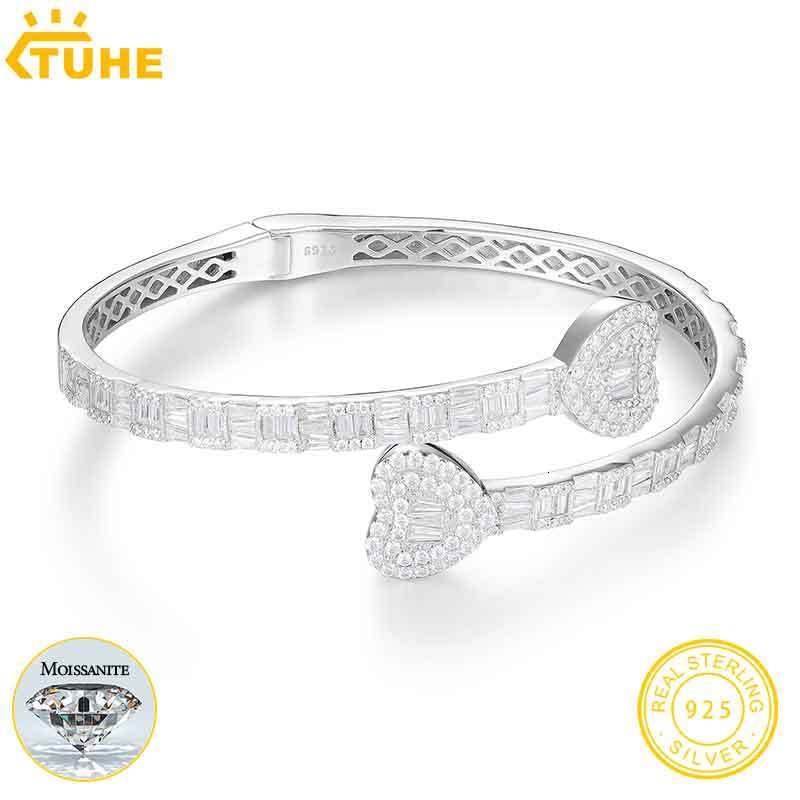 Bangle Gelang manset mewah hati sederhana 925 perak untuk wanita perhiasan Hip Hop 230904