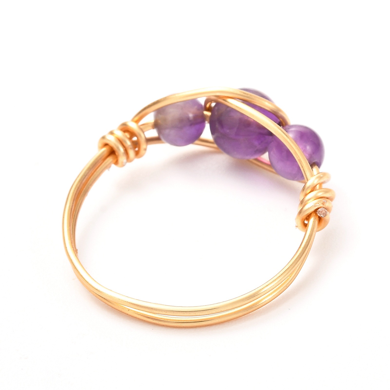 Wire Wrap Natural Stone Bead Rings Amethyst Aventurine Rose Quartz Ring for Women Jewelry