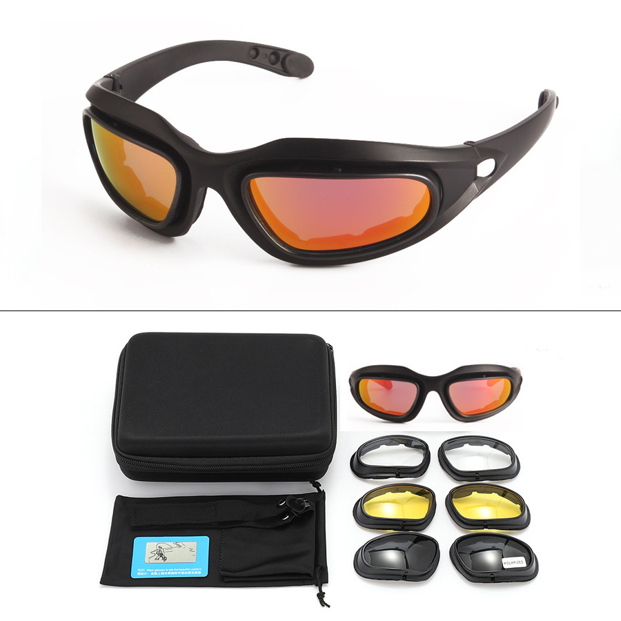 Tactical Sunglasses 4 Lens Tactical Goggles Outdoor Polarized Climbing Cycling Fishing Sports Glasses Windproof Dustproof Safety Protective Eyewear 23