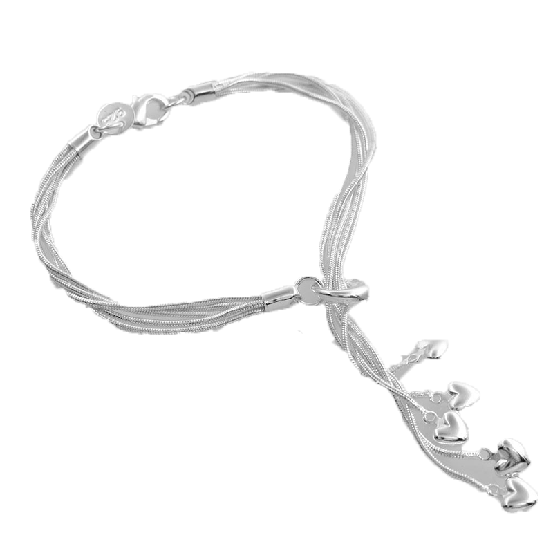 Wholesale-Fashion Charm 925 sterling Silver Muti Line Bracelets Chain Hearts Braclets For Women Jewelry Pulseras de Plata 925 H067