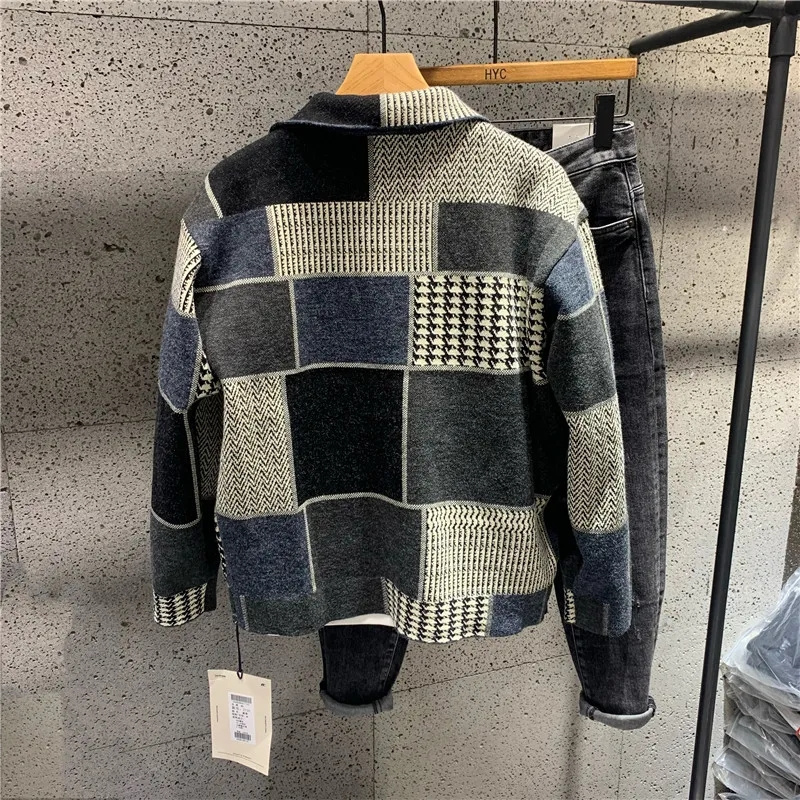 Mens Jackets Clothing Autumn Winter Korean Fashion Casual Lapel Hoodless For men Slim Plaid Male Coat Streetwear 230904