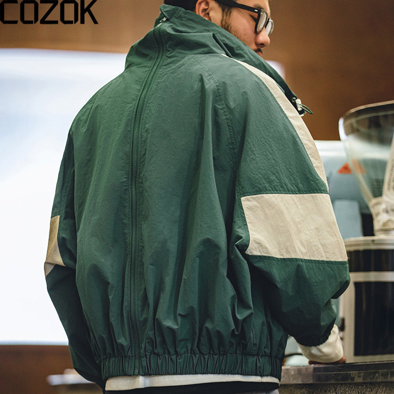 Men's Jackets American Vintage Windbreaker Jackets Men Patchwork Removable double Zpper Casual Jacket Spring Letter Short Bomber Jacket 230905