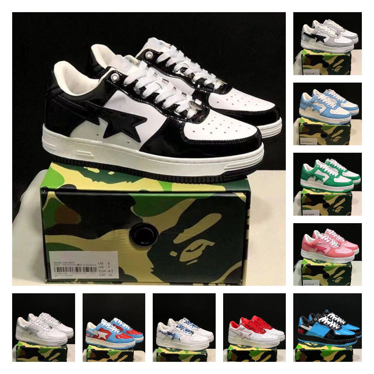 Designer SK8 Casual Shoes Low Men Women Italy Stas JJJJound Color Camo BapeStaesi Combo Bathing Pink Patent Trainers Leather APES Green Black White Sports Sneakers