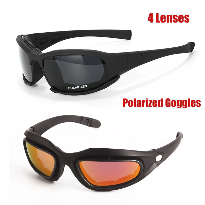 Tactical Sunglasses 4 Lens Tactical Goggles Outdoor Polarized Climbing Cycling Fishing Sports Glasses Windproof Dustproof Safety Protective Eyewear 23