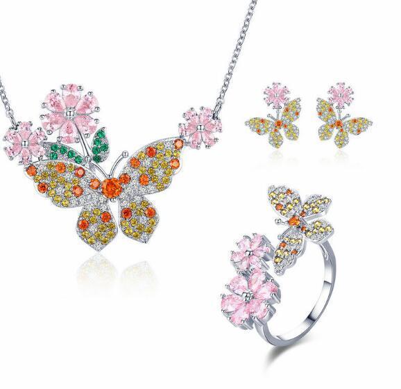 Wedding Rings PJS Set Perhiasan Perak Kustom Kalung Anting Gelang Kubus Persegi Zirkon untuk Hadiah Wanita 230904