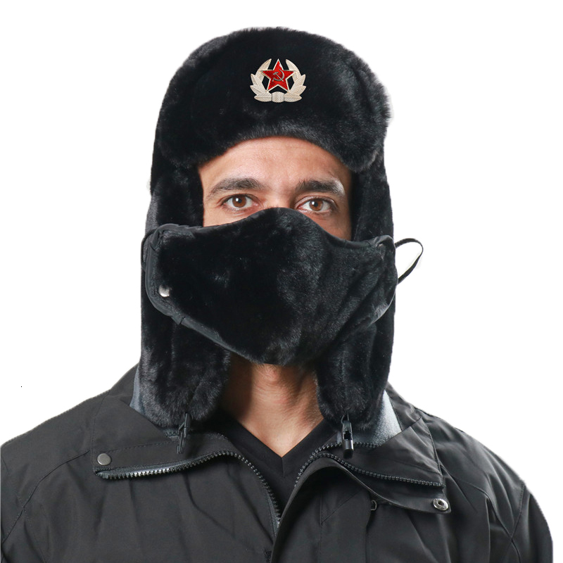 BeanieSkull Caps CAMOLAND Soviet Army Military Badge Bomber Hat Chapka Men Women Russia Ushanka Hats Faux Rabbit Fur Earflap Snow Trapper 230904