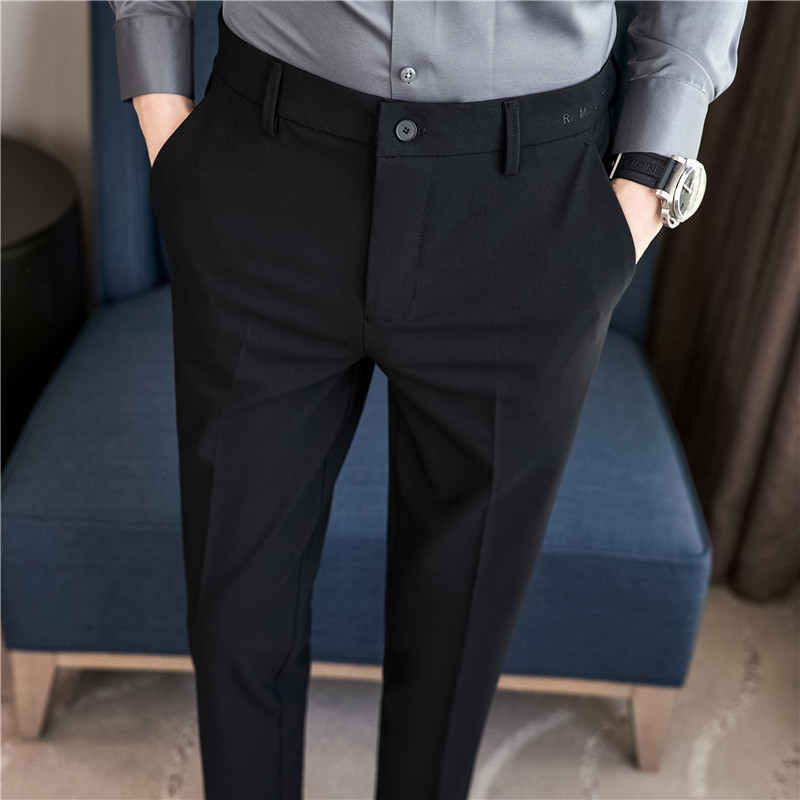 Mens Pants Men Noniron fabric Slim Straight Black Casual Solid Suit Male High Quality Business pants Thin Formal Trousers 230904