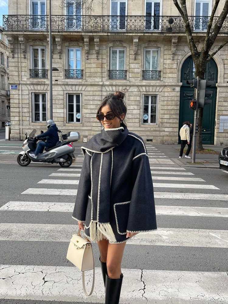 Women's Wool Blends Elegant Loose Women's Coat With Scarf Fashion Long Sleeve Pocket Single Breasted Female Coats 2023 Autumn Winter Lady Ja