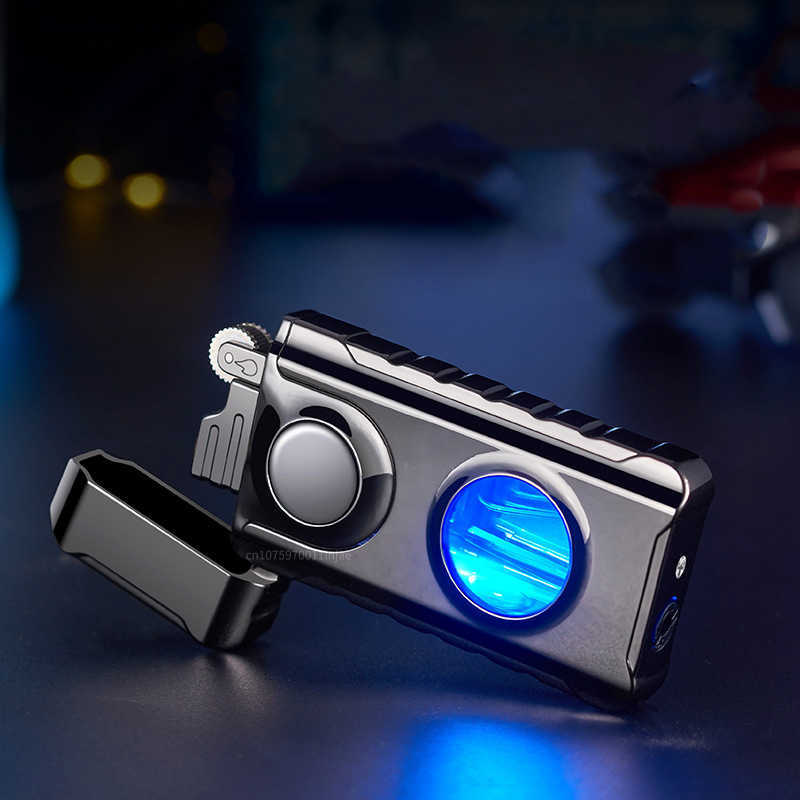New Double Flame Straight TorchTurbo Bright Fire Butane Inflatable Lighter LED Light No Gas Window Cigar Men's Tools Gift VYWS W260202