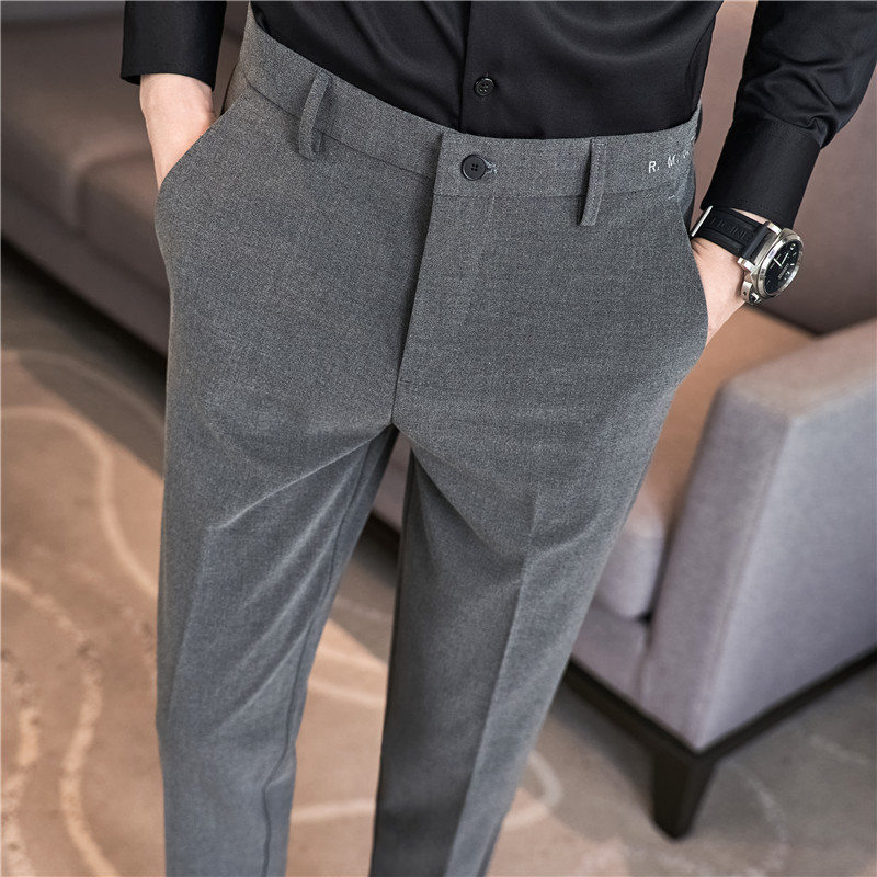 Mens Pants Men Noniron fabric Slim Straight Black Casual Solid Suit Male High Quality Business pants Thin Formal Trousers 230904