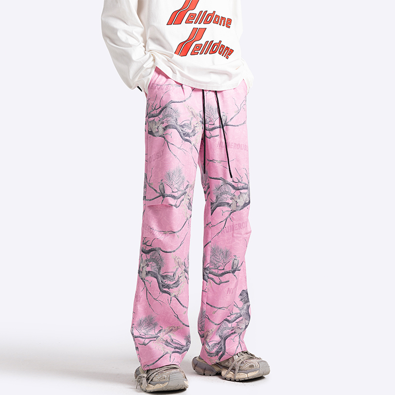 Mens Pants Print Thin Casual Pantalones Slim Straight Pant Y2k Aesthetic Harajuku Fashion Club Wide Leg Trousers 230904