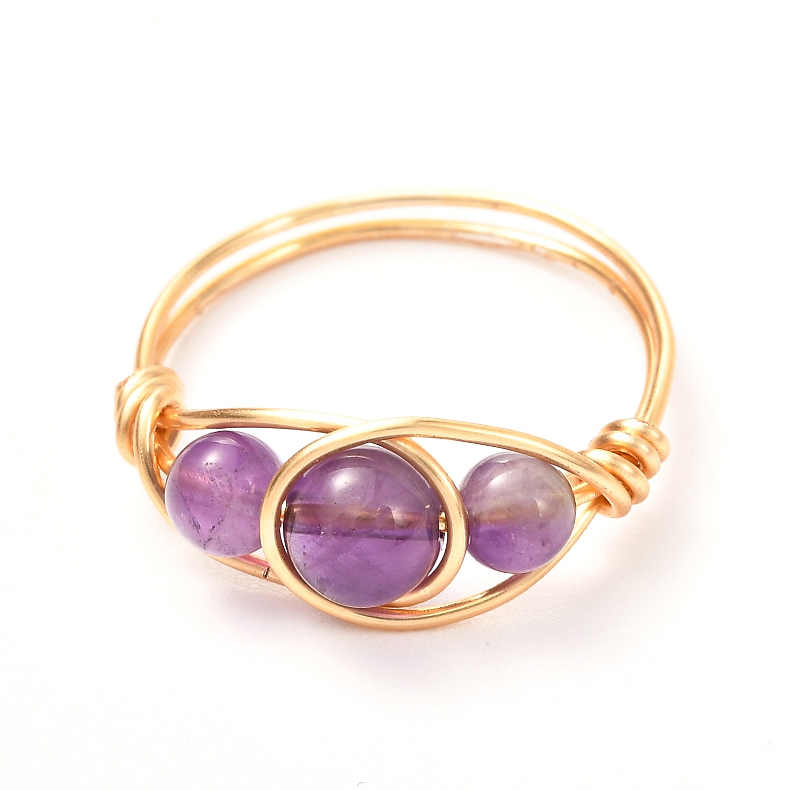Wire Wrap Natural Stone Bead Rings Amethyst Aventurine Rose Quartz Ring for Women Jewelry