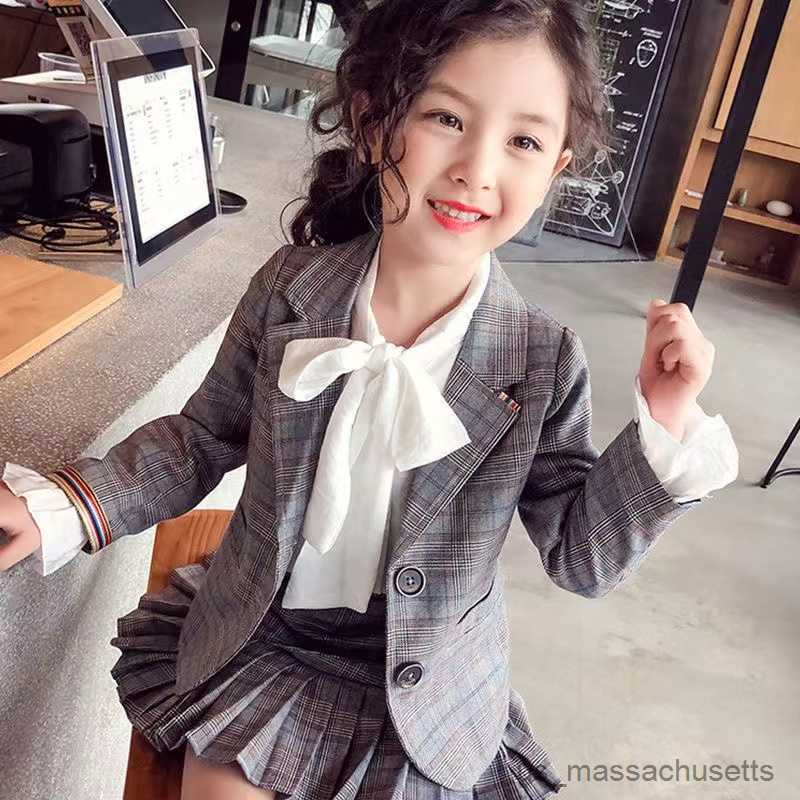 Down Coat 2023 Spring Baby Girl Formal Clothes Set Suit Jacket+Skirt Toddler Kids Clothes Girls Suit Blazer Jacket Thick Baby Clothes R230905