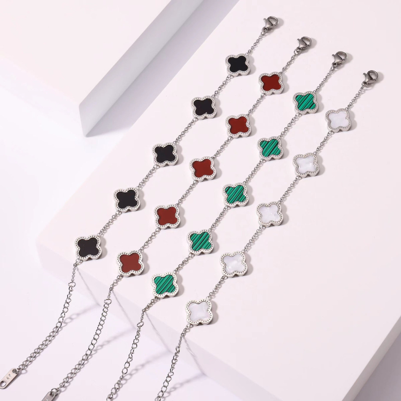 Fine Design Colorful Clover Charm Bracelet 18K Rose Gold Stainless Steel Jewelry for Women Gift