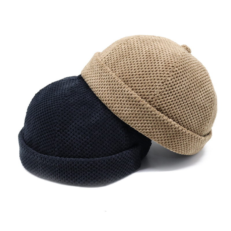 Beanie/Skull Caps Men's Brimless Docker Hat Spring Atutumn Knitted Beanie Cap Rolled Cuff Harbour Hats Sailor Fisherman Landlord Hat 230905