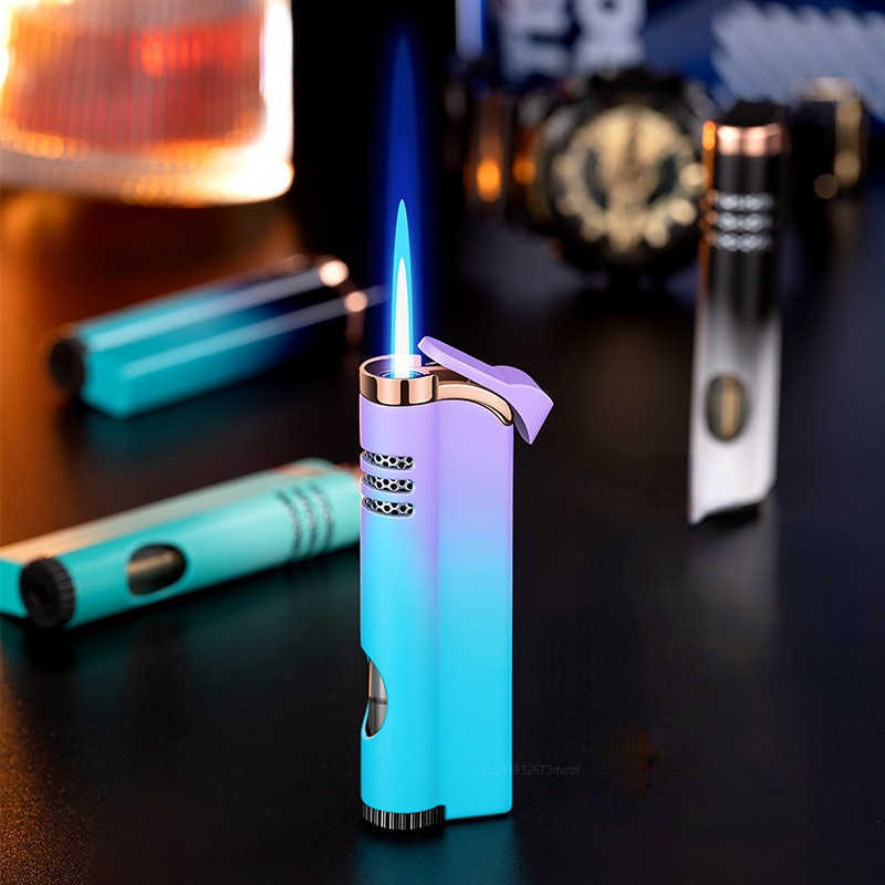 Windproof Torch No Gas Lighter Powerful Tube Straight Blue Fire Turbo Pipe Butane Refillable Jet Flame Creative Smoker Gift 41FG W260202