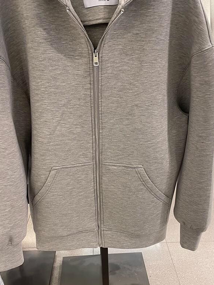 Women s Jackets Jaket panjang hangat untuk wanita jaket lengan dengan tudung Bomber abu abu ritsleting saku besar mantel kasual musim gugur dan dingin