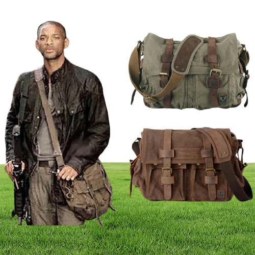I AM LEGEND Will Smith Bag Canvas + Genuine leather Messenger Bags Men Shoulder Crossbody Casual Bags M318