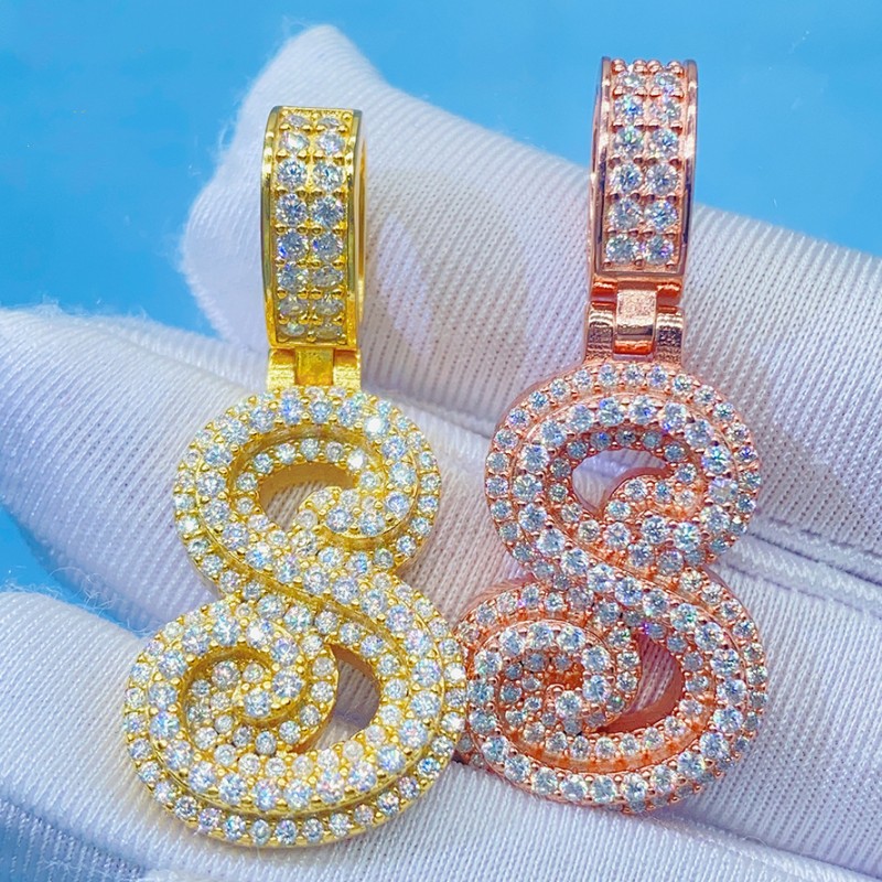 A-Z Customized Name Pendant S Sier Moissanite Dia Letter Necklace For Men And Women With 3mm 24inch Steel Rope Chain