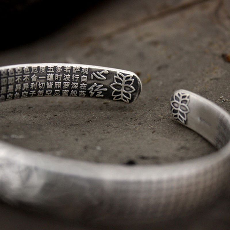 Bangle 925 sterling silver Thai perak vintage do old national wind lotus hati gelang Sutra wanita solid gelang terbuka perak tangan j 230904