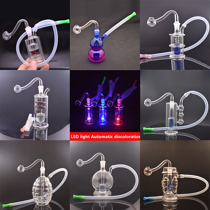 2 Set Glass Oil Burner Bong Hookahs Bubbler Water Pipe 10mm Female Bongs for Smoking with Male Banger Oil Nail and Hose 20 Styles for Option