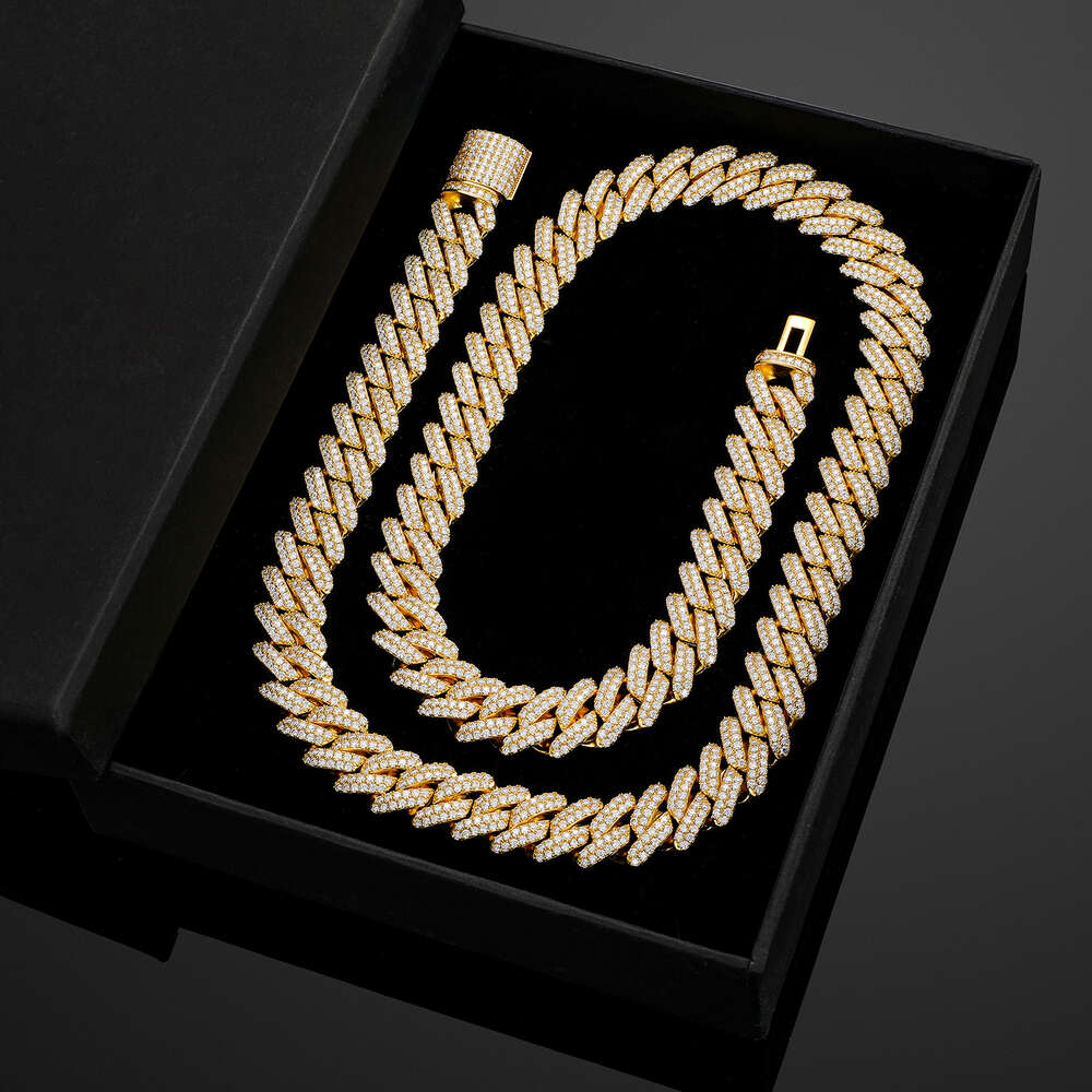 Hip Hop Jewelry 14mm Solid 14k Real Yellow Gold Vvs Moissanite Dia Iced Out Cuban Link Chain Necklace for Men