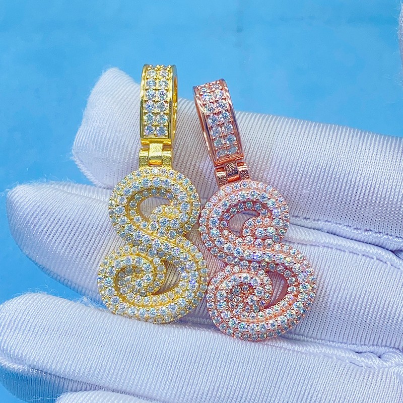 A-Z Customized Name Pendant S Sier Moissanite Dia Letter Necklace For Men And Women With 3mm 24inch Steel Rope Chain