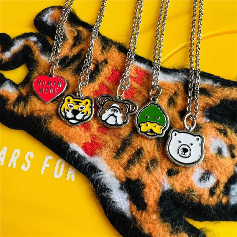 Pendant Necklaces 2022 Human Made Animal Head Neckle Men Women Best Quality Tiger Polar Bear Duck Bulldog Neckle Patchwork Chain J230905