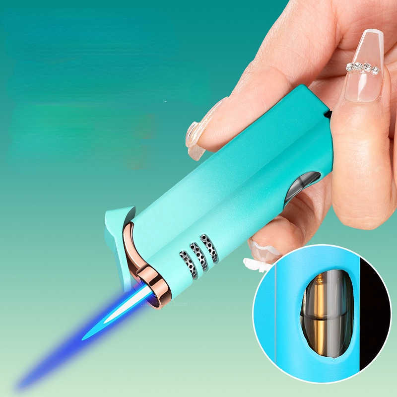 Windproof Torch No Gas Lighter Powerful Tube Straight Blue Fire Turbo Pipe Butane Refillable Jet Flame Creative Smoker Gift 41FG W260202