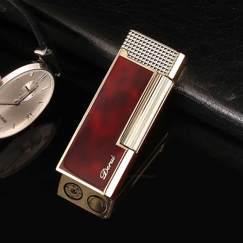 Luxury Bright Metal Lighter Red Narrow Version Inflatable Side Grinding Wheel Open Flame No Gas High-end Men's Gift X2AW