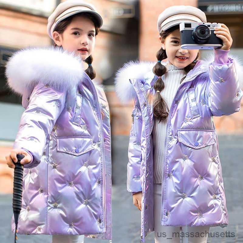 Down Coat Girls Jacket Winter Bright Waterproof Padded Coat Thick Warm Kids Down Cotton Outwear Jacket Children Clothing 5 6 8 10 12 Years R230905