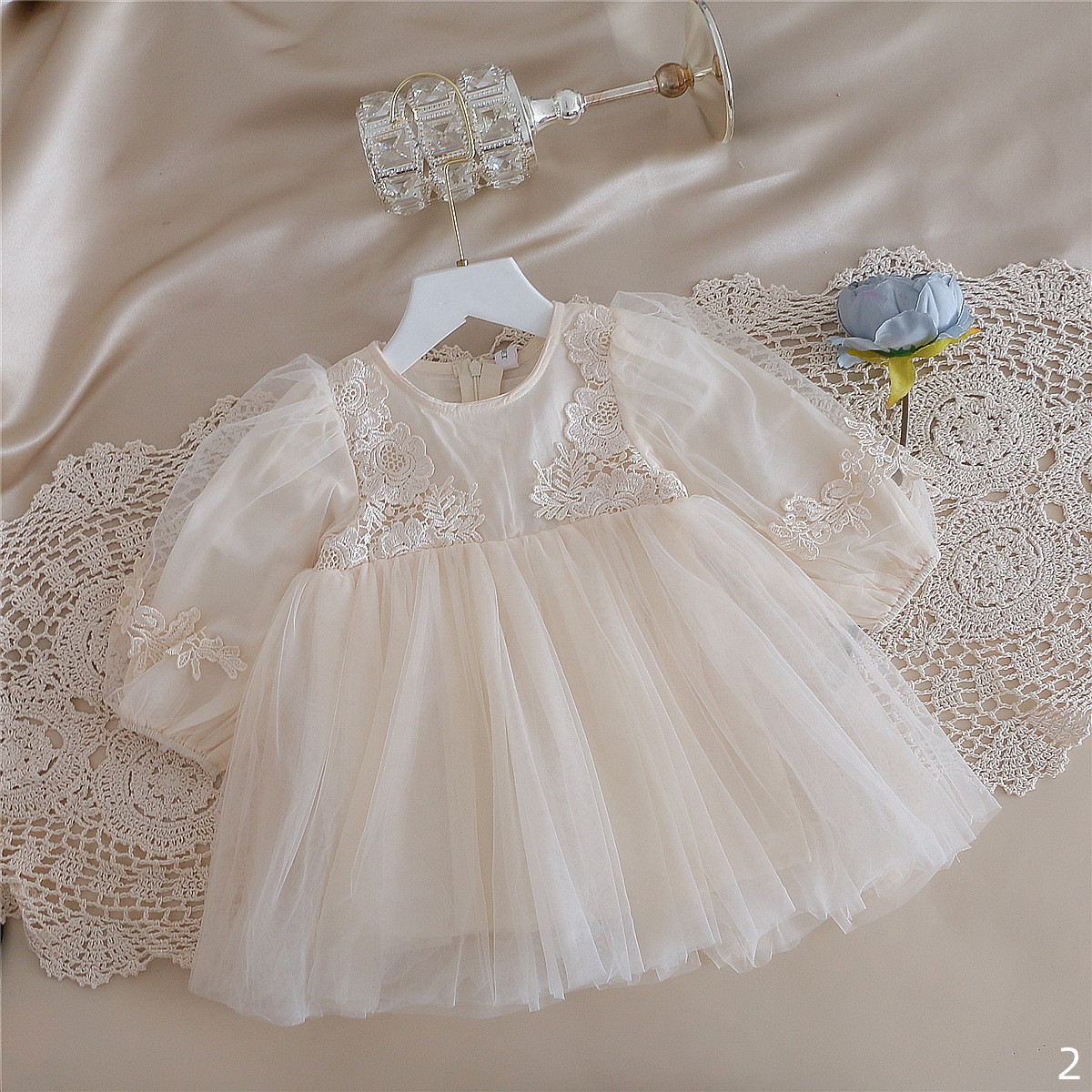 Kids Clothing Girl's Dresses Net Red Ins Toddler Mesh Lace Beige Cotton Loose Long Sleeves Baby Prevalent Luxe Dress Princess Dress