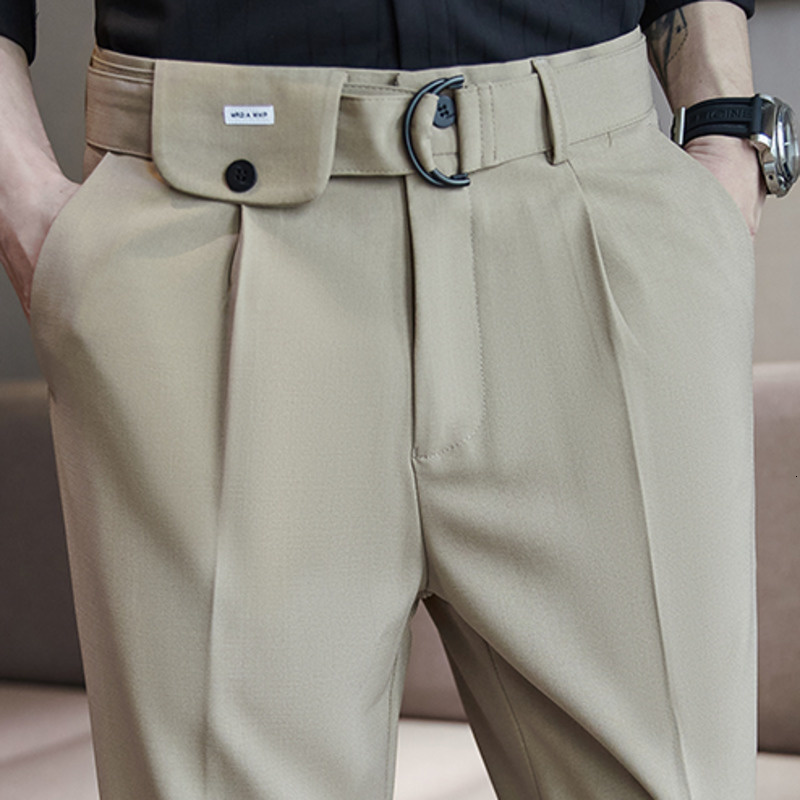 Mens Pants Italian Formal Pant alones Hombre Dress Ankle s British High Waist Straight Social Trousers 230904