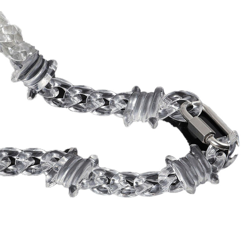 Punk Transparent Acrylic Chain Lock Necklace For Men Women Resin Clear Spike Collar Pendant Fashion Jewelry Chains