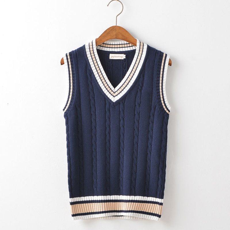 Men's Vests Sweater Vest Men Thicken V-neck Sleeveless Knitted Sweaters Vests Striped Retro Preppy-style Simple Chic Loose Casual All-match 23090