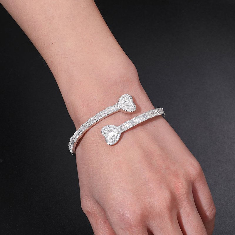 Bangle Gelang manset mewah hati sederhana 925 perak untuk wanita perhiasan Hip Hop 230904